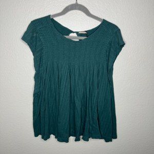 Anthropologie Akemi + Kin Green Knit Blouse Peasant Flowy Relaxed Fit Round Neck